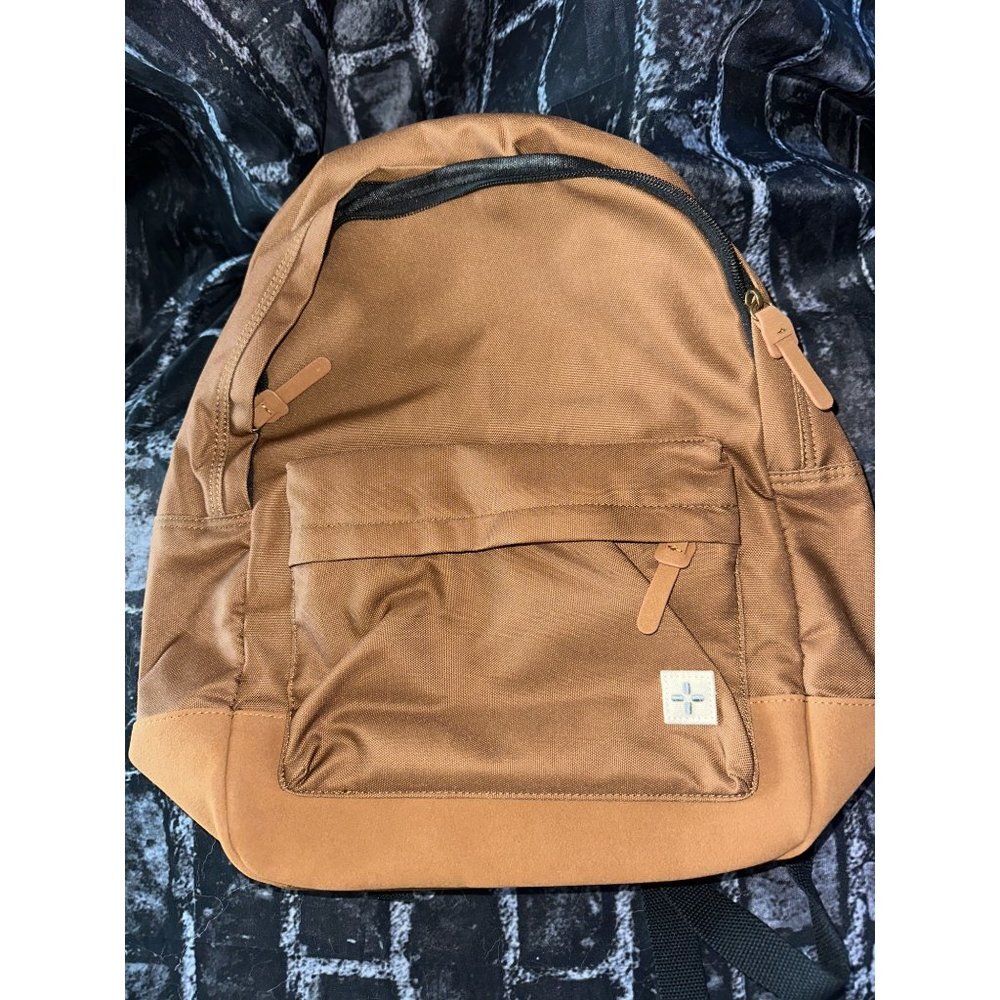 Sun + Stone Riley Mens Canvas Colorblocked Backpack, Tan, NWT - Picture 2 of 4